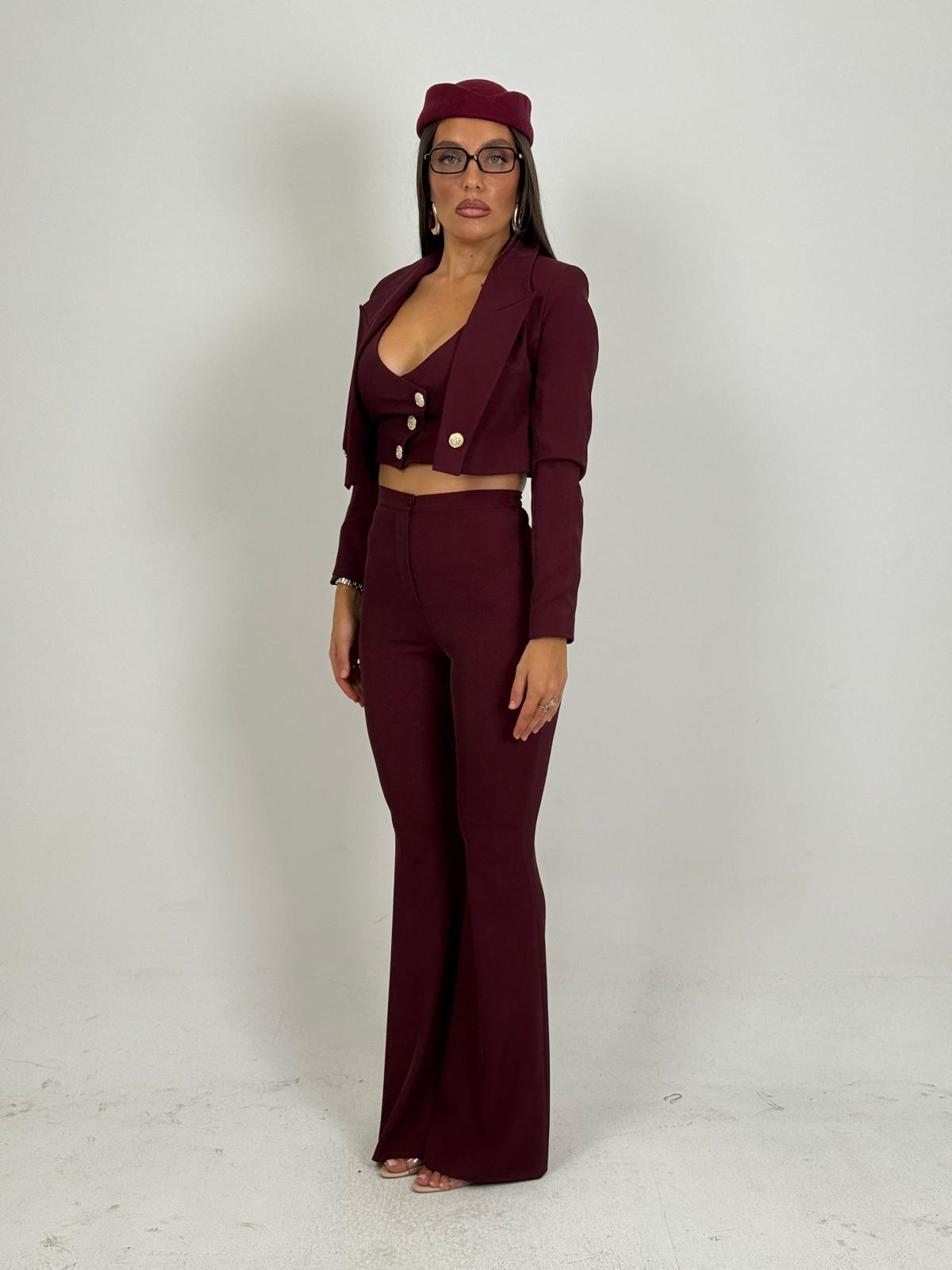 Tailleur VIOLANTE - Tailleur sartoriale 3 pezzi panciotto giacca corta e pantalone effetto guaina a zampa