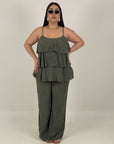 CURVY Cordset ELISA - Completo blusa con rouche e pantalone