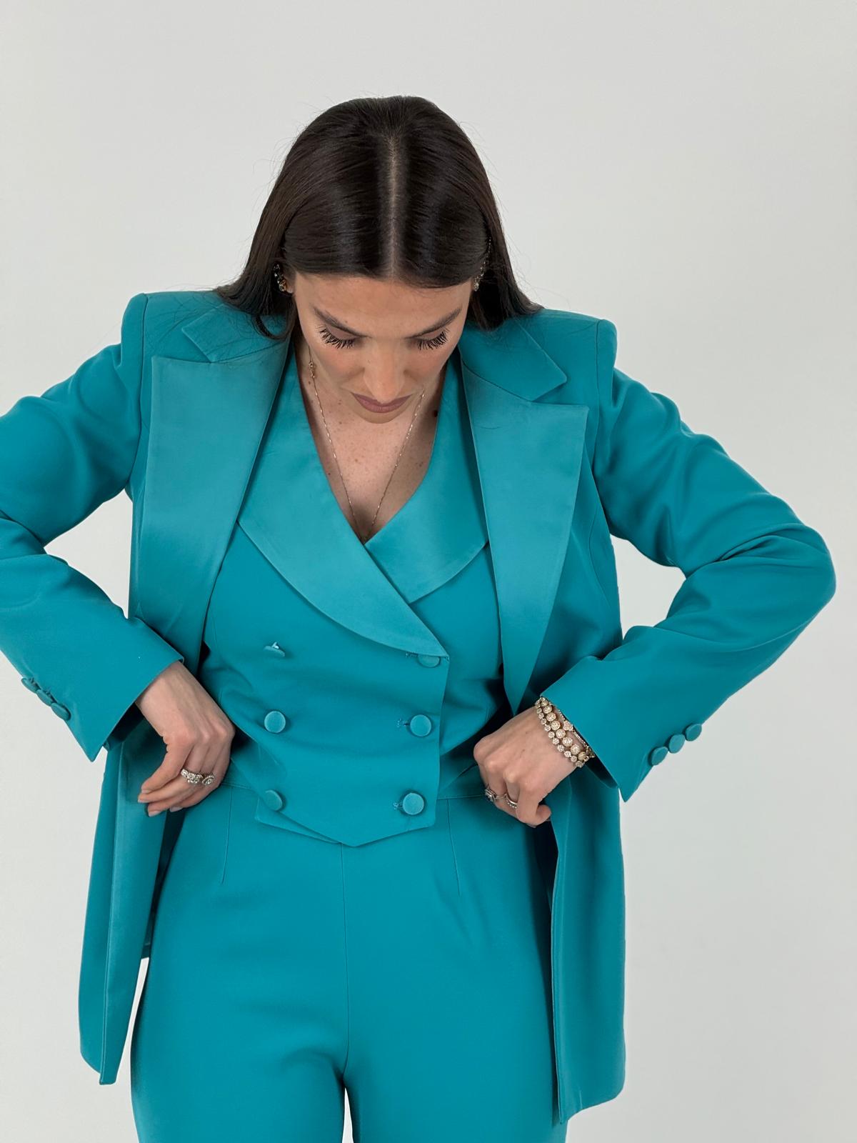 Tailleur NABY - Tailleur sartoriale tre pezzi, panciotto doppio petto giacca e pantalone palazzo