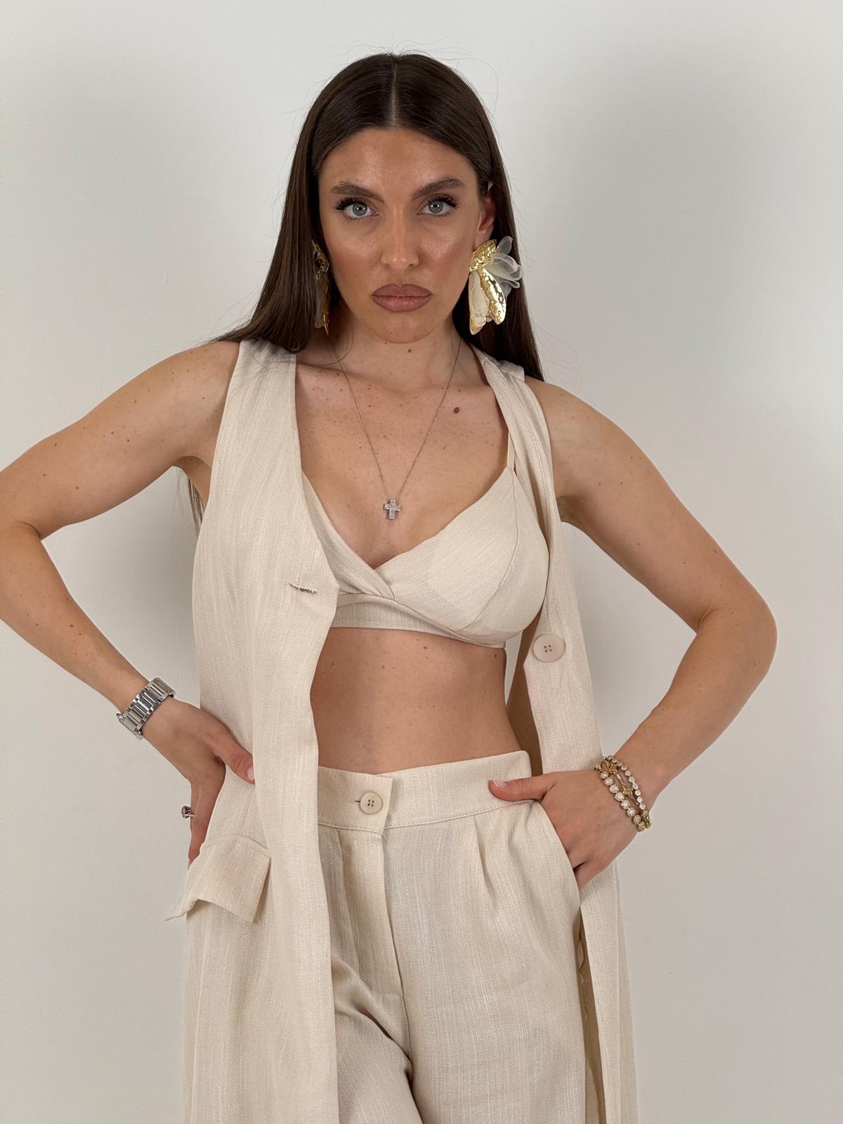 Cordset HILARY - Completo tre pezzi, top gilet lungo e pantalone