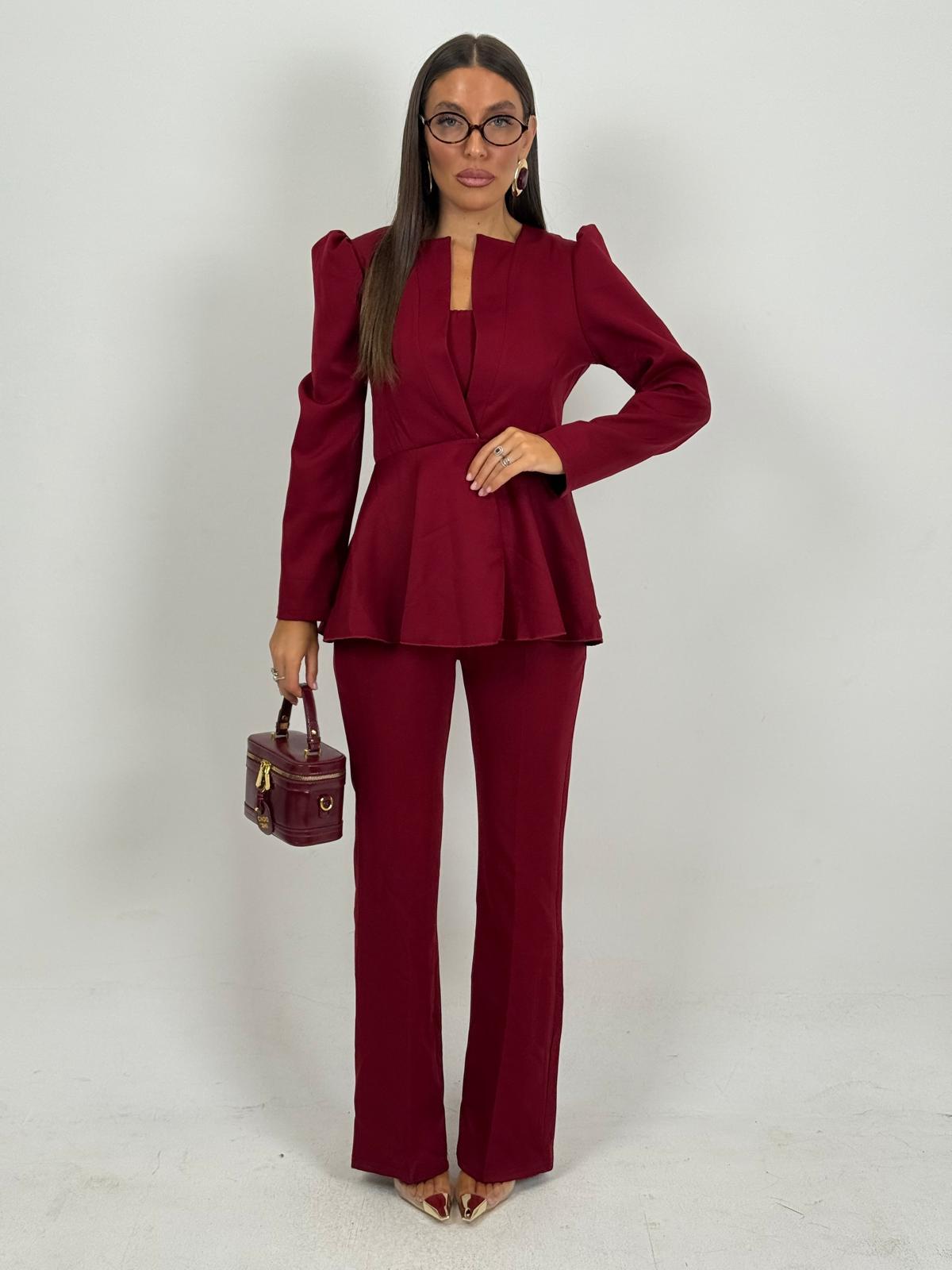 Tailleur Asia -  Completo tre pezzi - giacca pantalone e top - giacca con rouche e pantalone palazzo