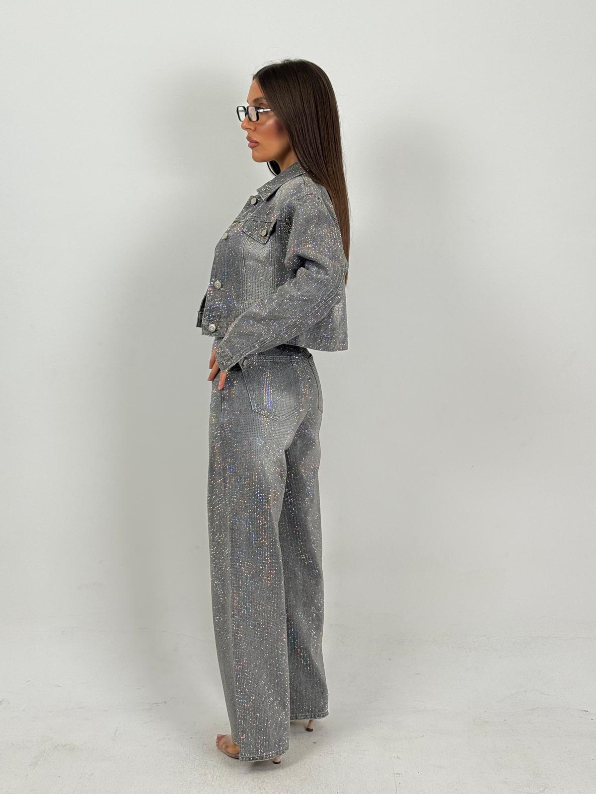 Cordset SWAROVSKI - Completo in denim con brillantini,giacca e pantalone
