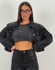 Cordset SWAROVSKI - Completo in denim con brillantini,giacca e pantalone