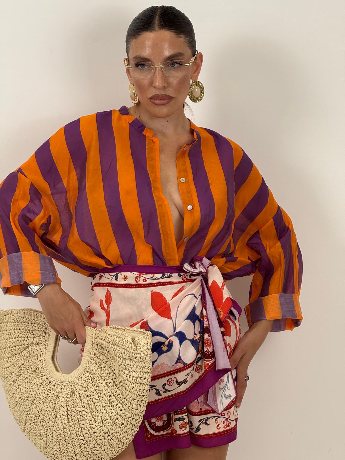 Camicia a righe ARANCIONE&amp;VIOLA