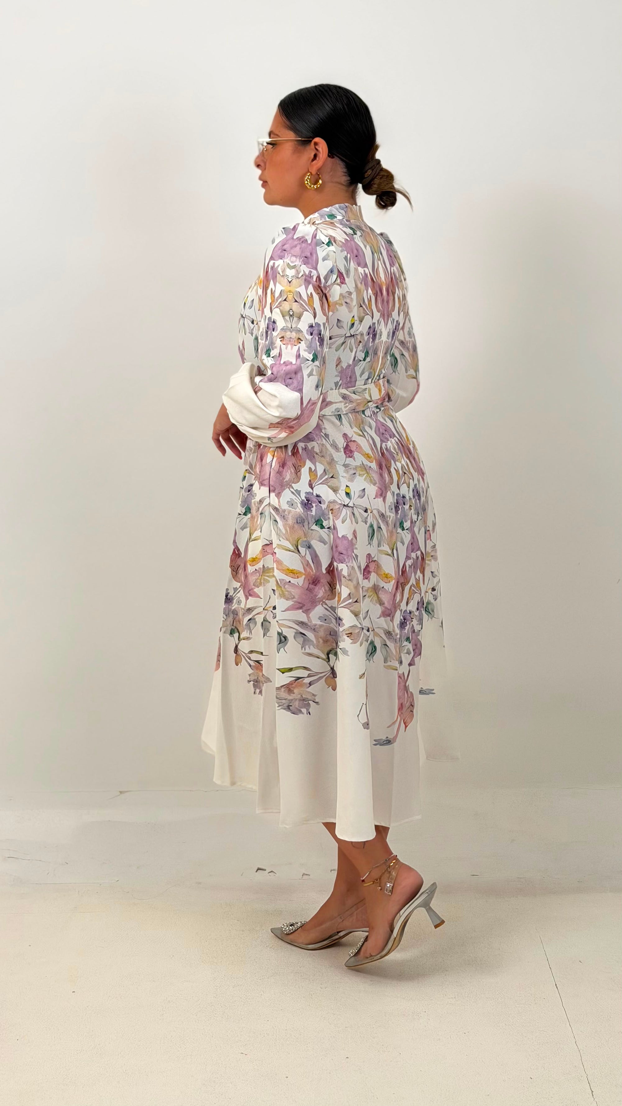 CURVY Abito MELLOR. - abito lungo fantasia a fiori con Cintura nel punto Vita - collezione chic