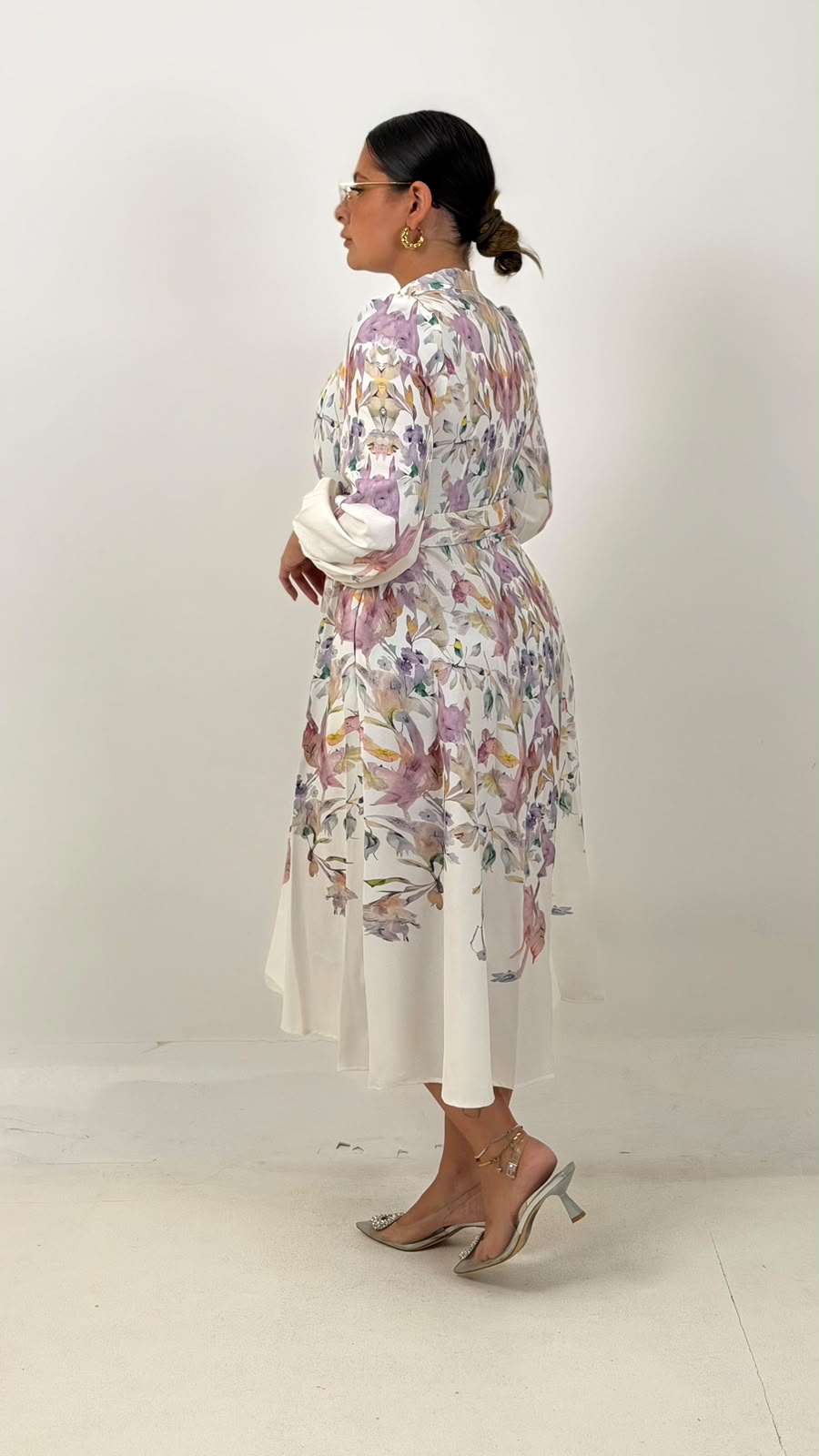CURVY Abito MELLOR. - abito lungo fantasia a fiori con Cintura nel punto Vita - collezione chic