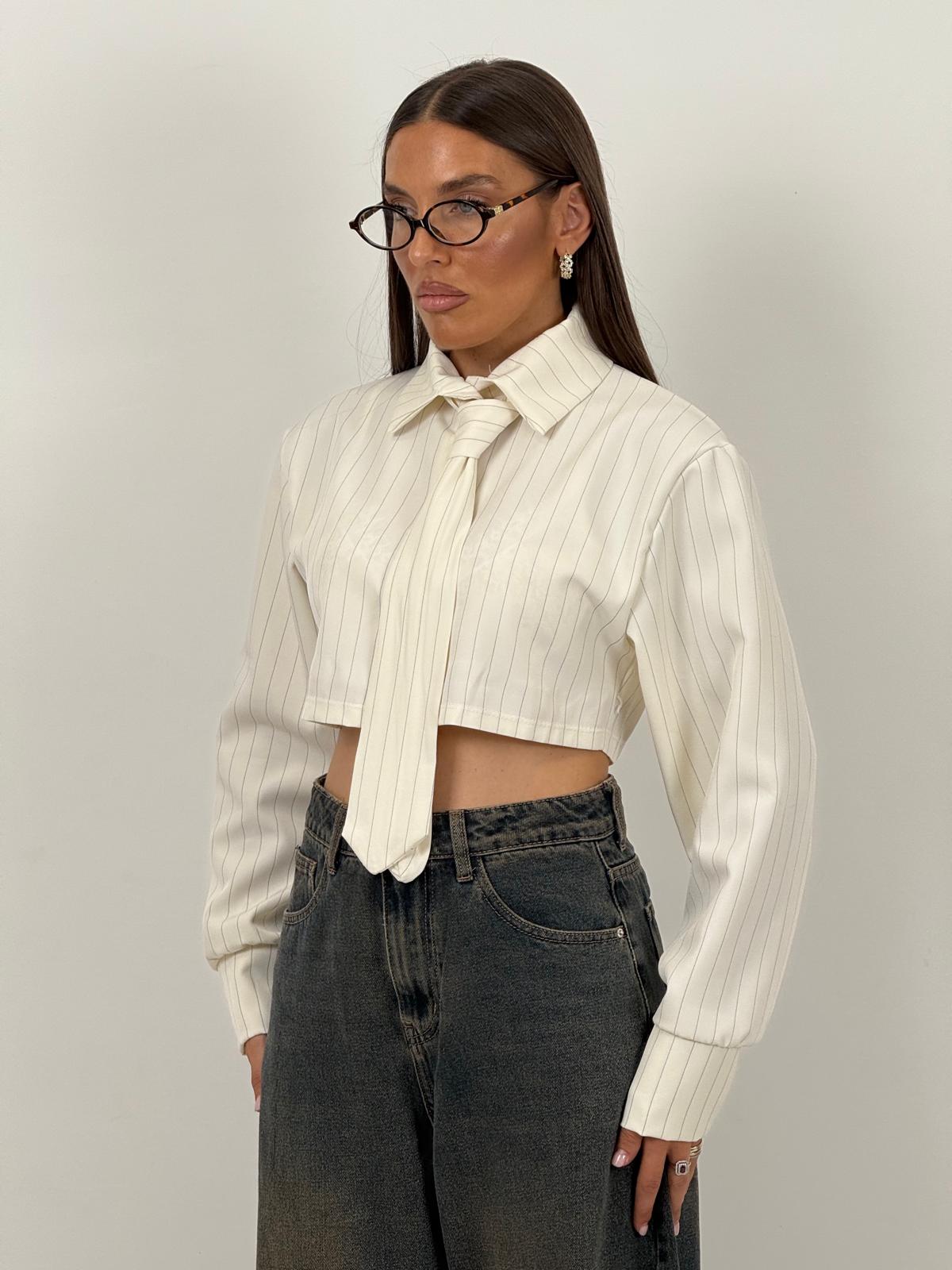 Camicia corta MARTY fantasia gessata con cravatta