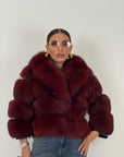 Pelliccia in volpe rossa N66 - Con collo sciallato - Bomber in volpe rossa con inserti in pelle nero