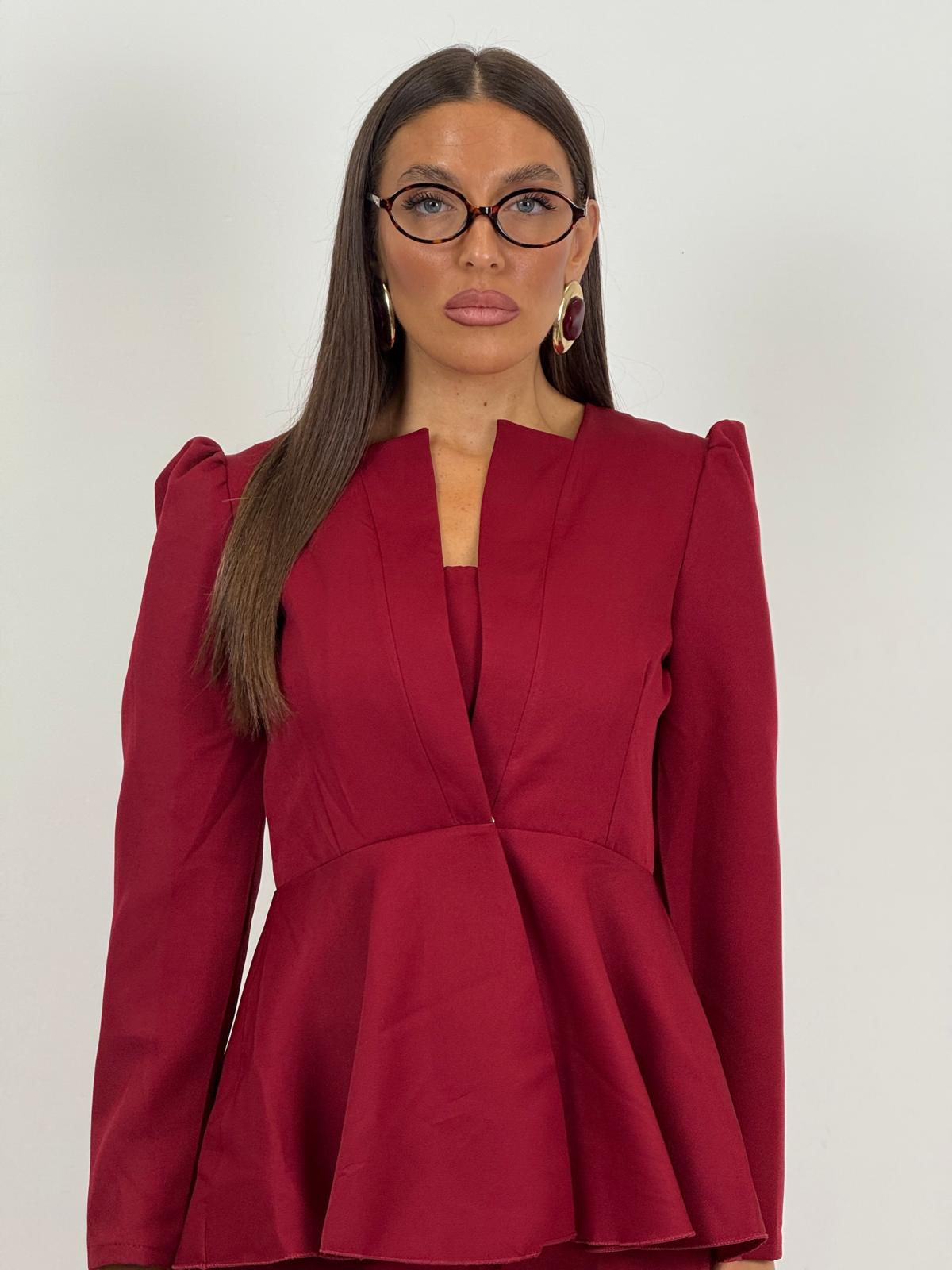Tailleur Asia -  Completo tre pezzi - giacca pantalone e top - giacca con rouche e pantalone palazzo