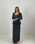 Cordset ESTERINA - Completo gonna e blusa con rouche finale fantasia a pois