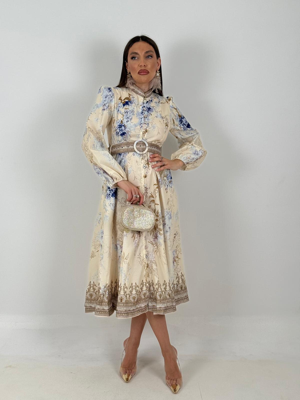 SALDO Abito RENEE - ABITO A FANTASIA CON CINTURA COLLEZIONE CHIC