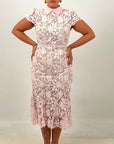 CURVY ABITO MOET - abito longuette in pizzo con collo effetto camicia e cintura nel punto vita - collezione chic