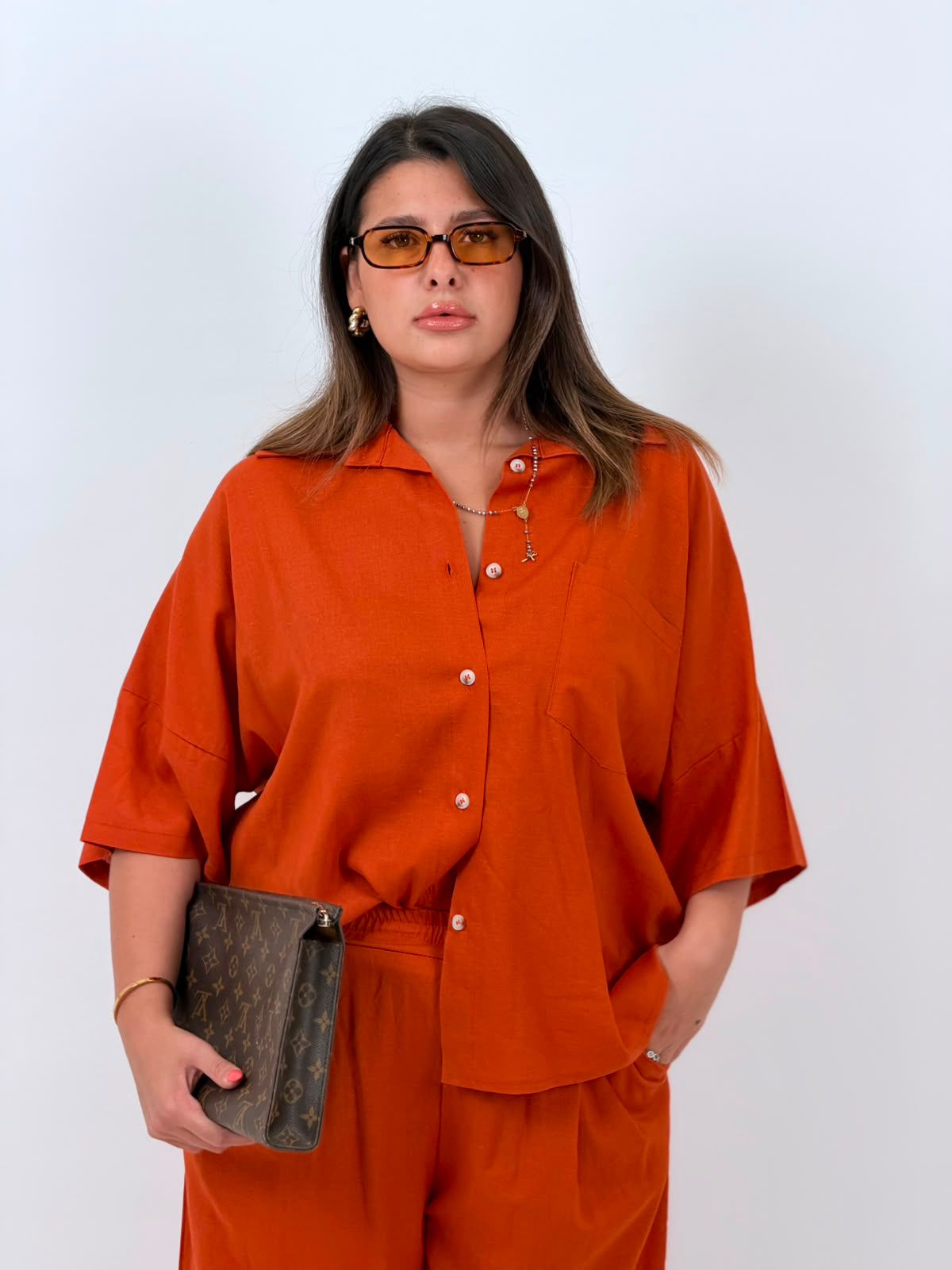 CURVY Cordset JOSEPHINE - Completo camicia e pantalone 55%lino e 45%cotone