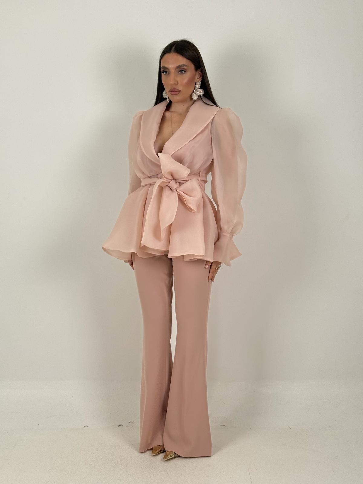 Tailleur MARYS - Tailleur sartoriale giacca in organza con cintura fascia larga nel punto vita e pantalone a zampa - top quality