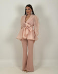 Tailleur MARYS - Tailleur sartoriale giacca in organza con cintura fascia larga nel punto vita e pantalone a zampa - top quality