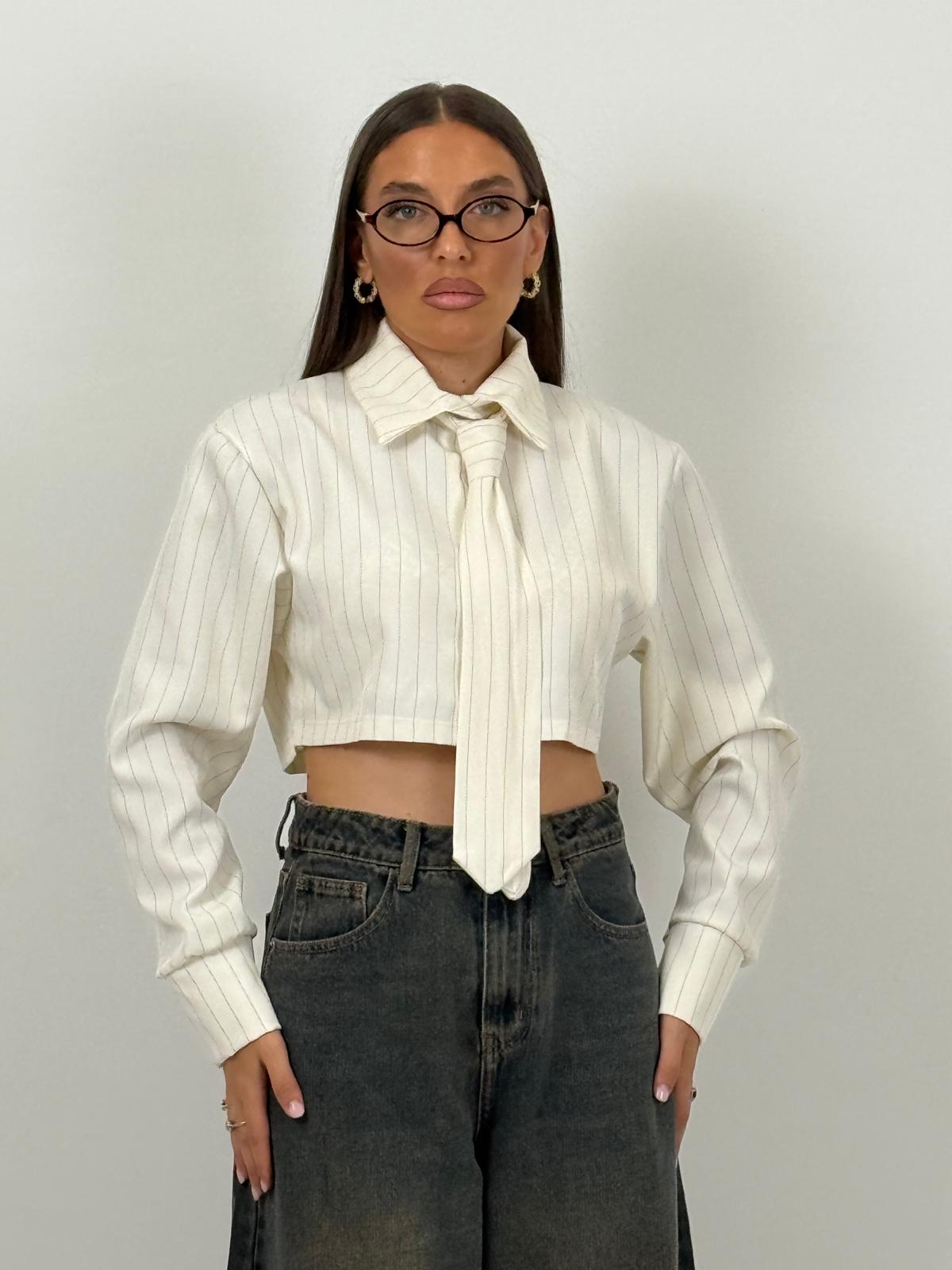 Camicia corta MARTY fantasia gessata con cravatta