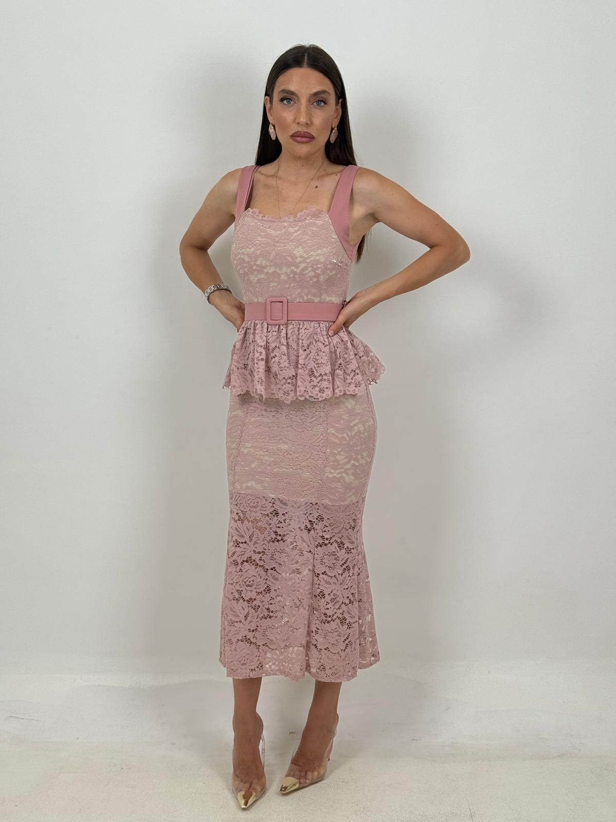 Abito YAREN - abito longuette in pizzo con balza nel punto vita e cintura rimovibile - abito in pizzo Limited Edition