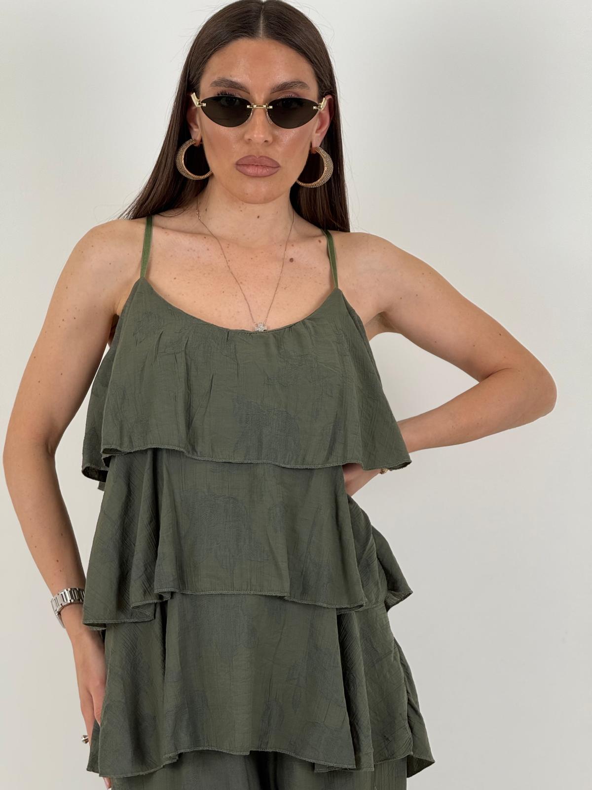 Cordset ELISA - Completo blusa con rouche e pantalone