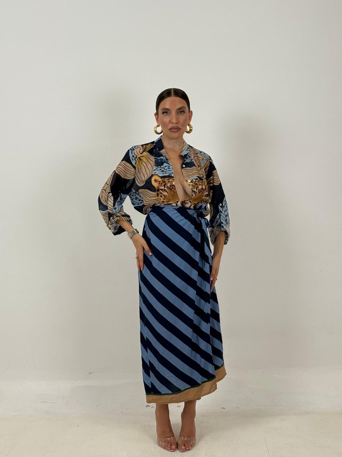 Cordset TIGER BLU - completo gonna pareo e camicia