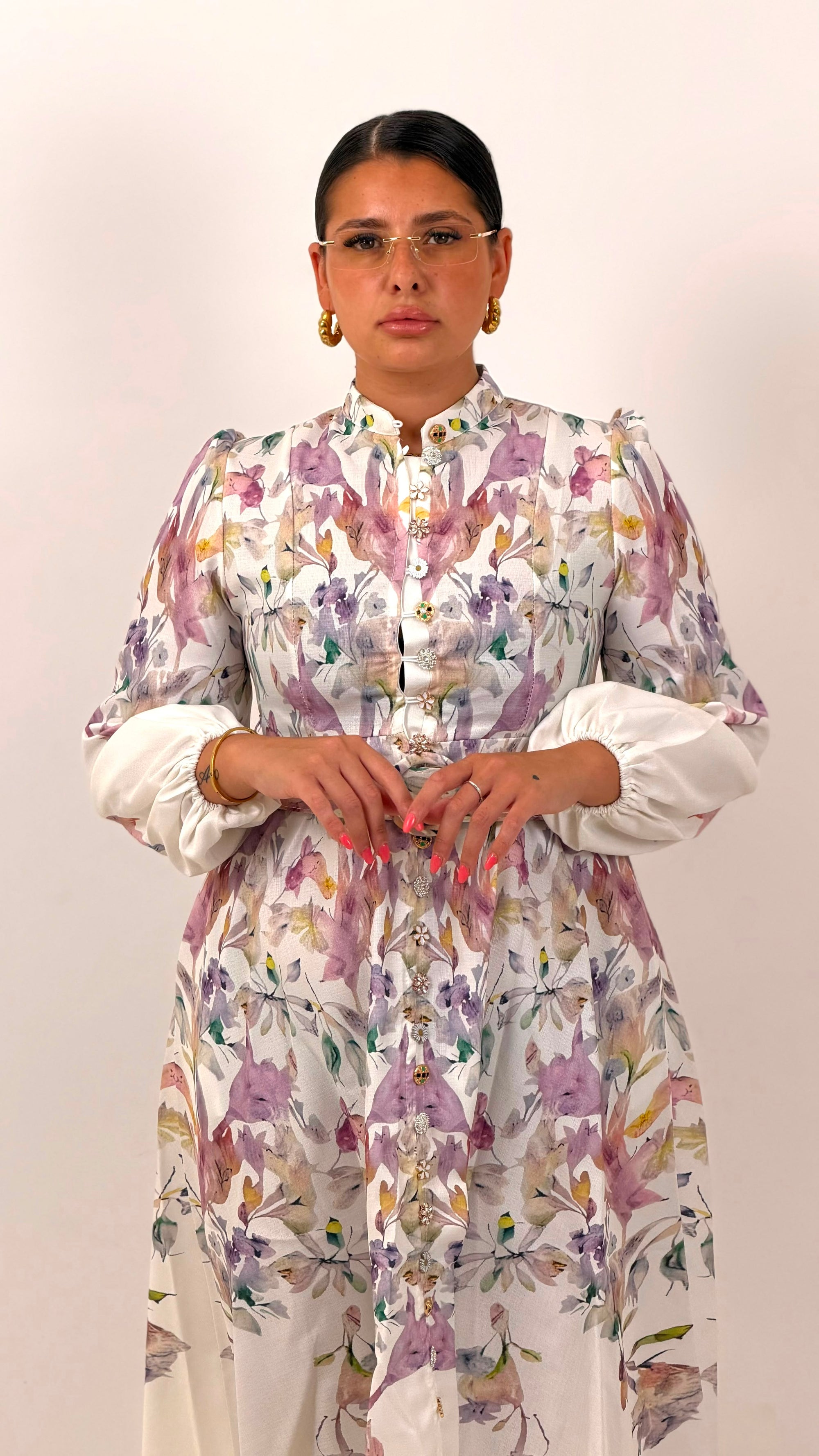 CURVY Abito MELLOR. - abito lungo fantasia a fiori con Cintura nel punto Vita - collezione chic