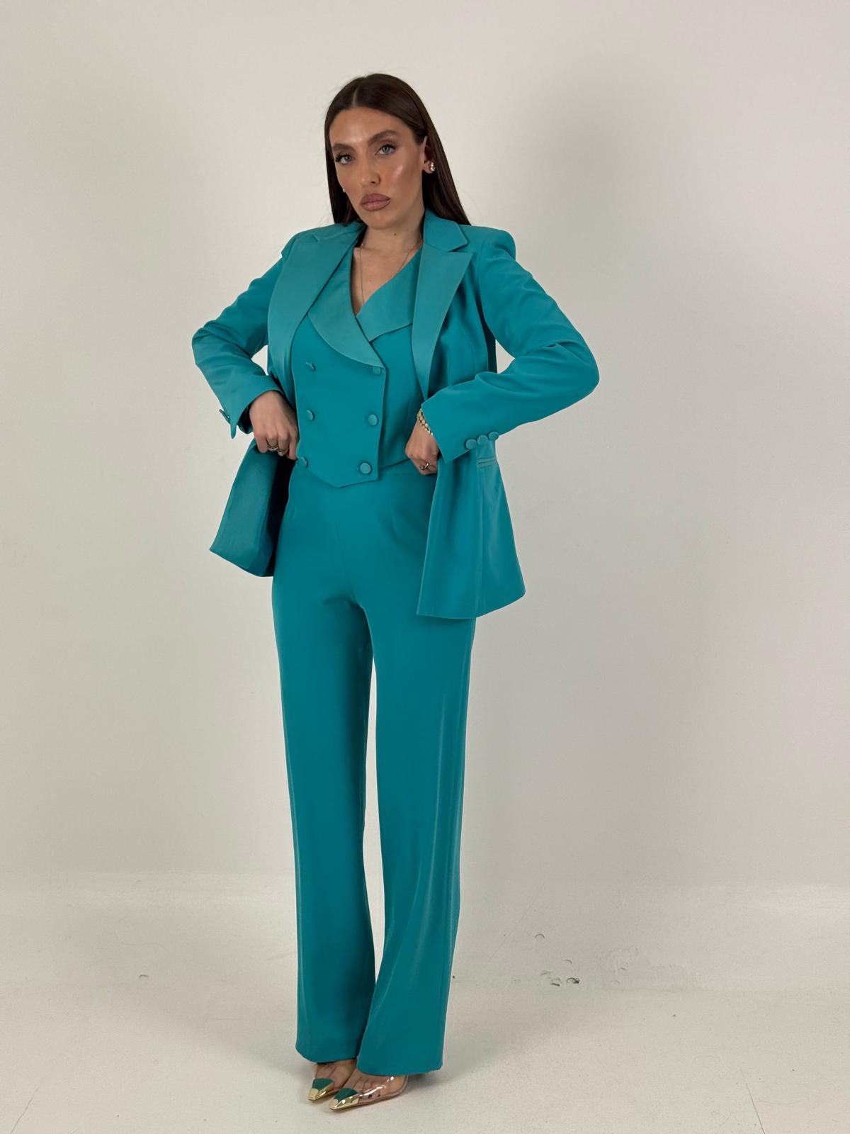Tailleur NABY - Tailleur sartoriale tre pezzi, panciotto doppio petto giacca e pantalone palazzo