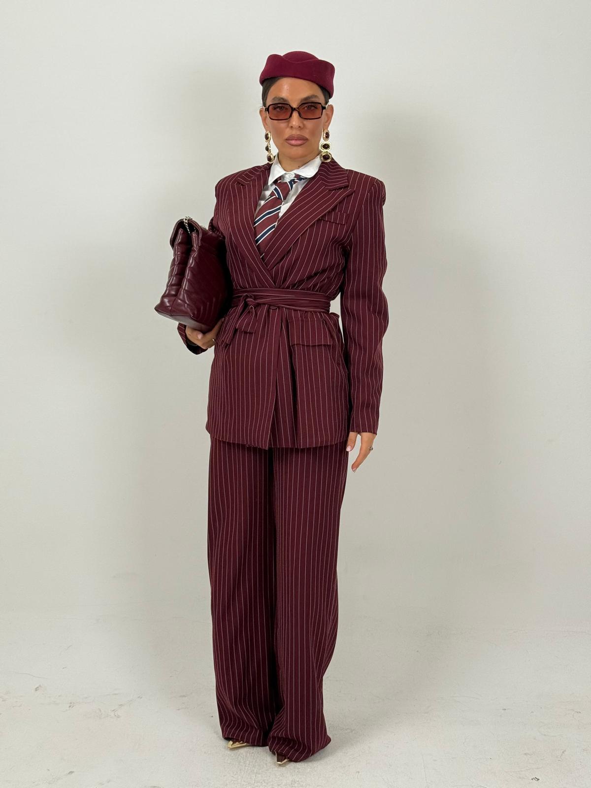 Tailleur ENRICA - COMPLETO GIACCA CON CINTURA E PANTALONE GESSATO