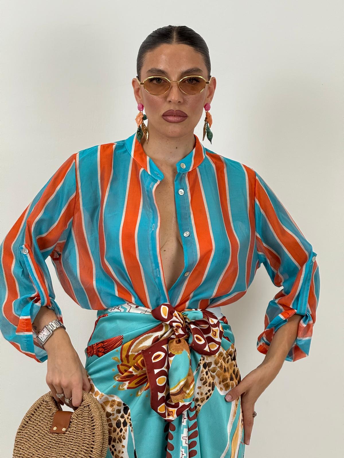 Camicia a righe ARANCIONE&amp; CELESTE