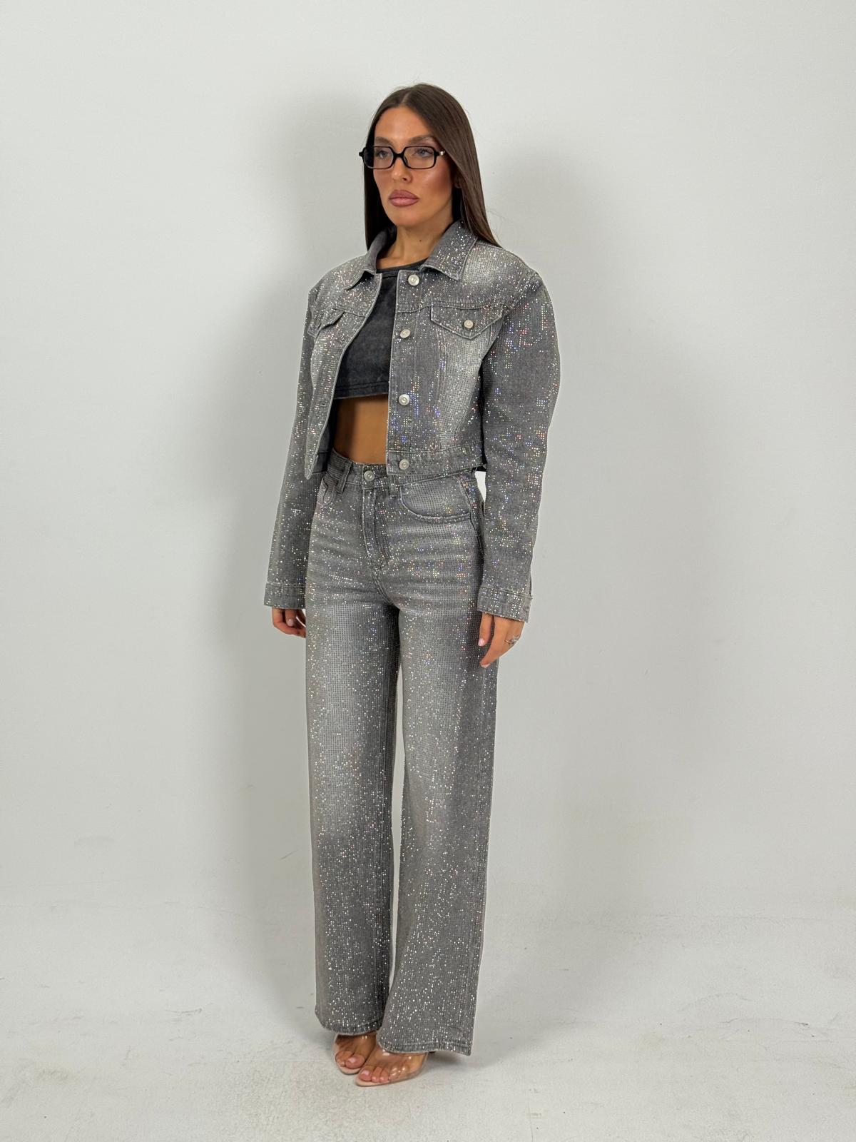 Cordset SWAROVSKI - Completo in denim con brillantini,giacca e pantalone