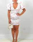 CURVY Abito fiorellino - abito corto bandage con manica a palloncino