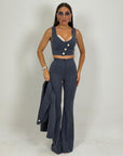 Tailleur VIOLANTE - Tailleur sartoriale 3 pezzi panciotto giacca corta e pantalone effetto guaina a zampa