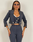 Tailleur VIOLANTE - Tailleur sartoriale 3 pezzi panciotto giacca corta e pantalone effetto guaina a zampa