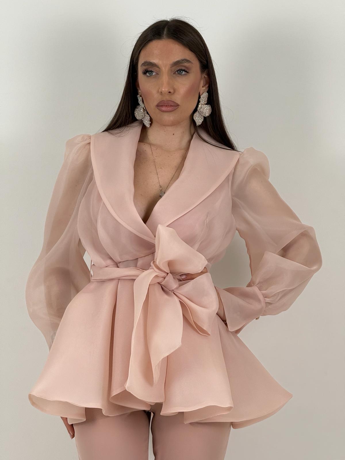 Tailleur MARYS - Tailleur sartoriale giacca in organza con cintura fascia larga nel punto vita e pantalone a zampa - top quality
