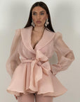 Tailleur MARYS - Tailleur sartoriale giacca in organza con cintura fascia larga nel punto vita e pantalone a zampa - top quality