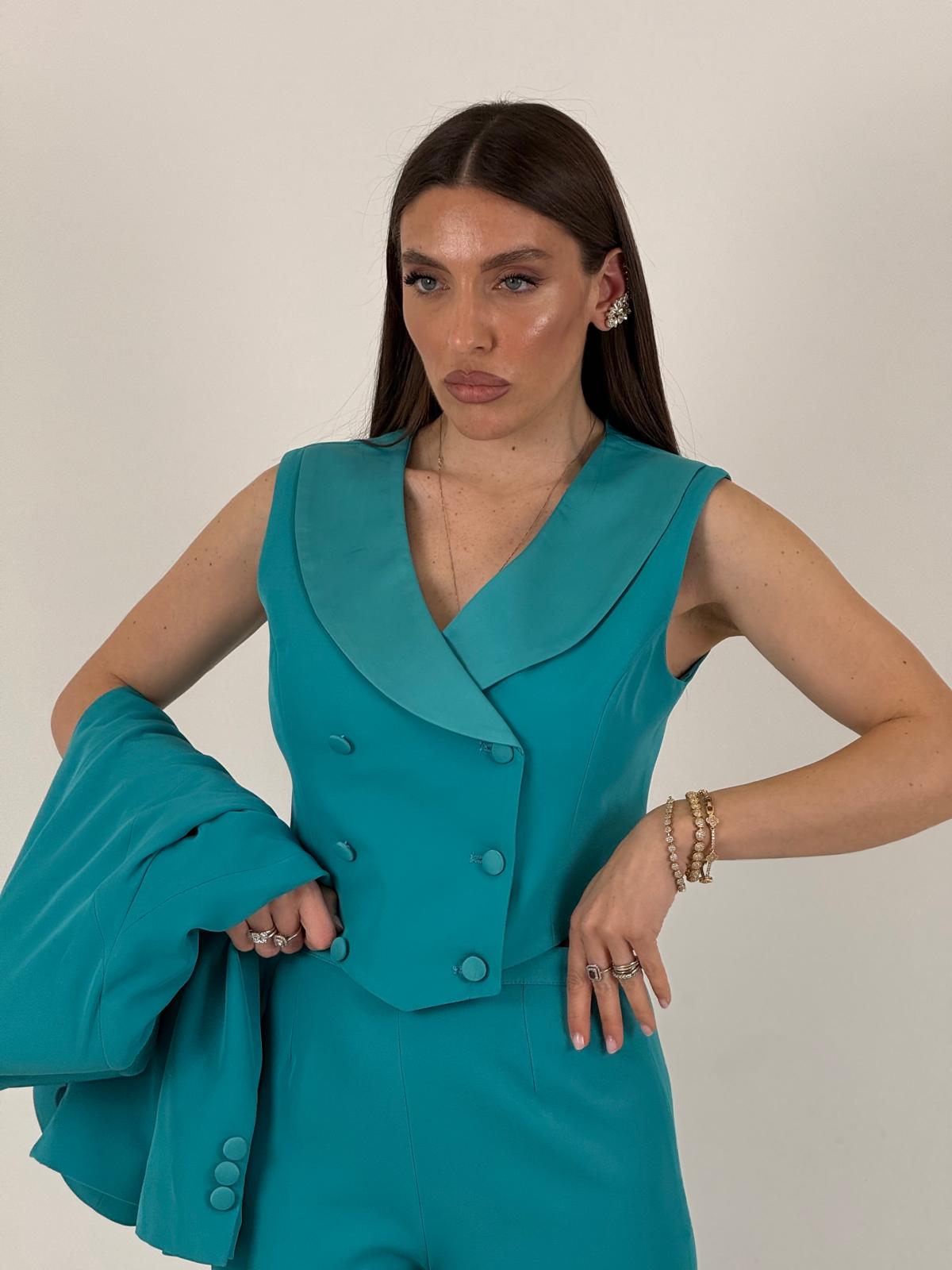 Tailleur NABY - Tailleur sartoriale tre pezzi, panciotto doppio petto giacca e pantalone palazzo