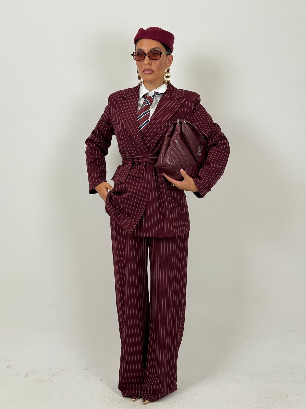 Tailleur ENRICA - COMPLETO GIACCA CON CINTURA E PANTALONE GESSATO