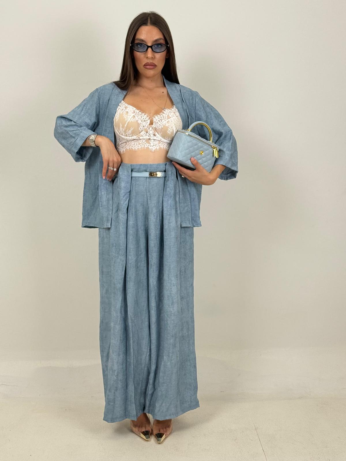 Tailleur TONIA - Completo effetto lino con giacca a kimono e pantalone