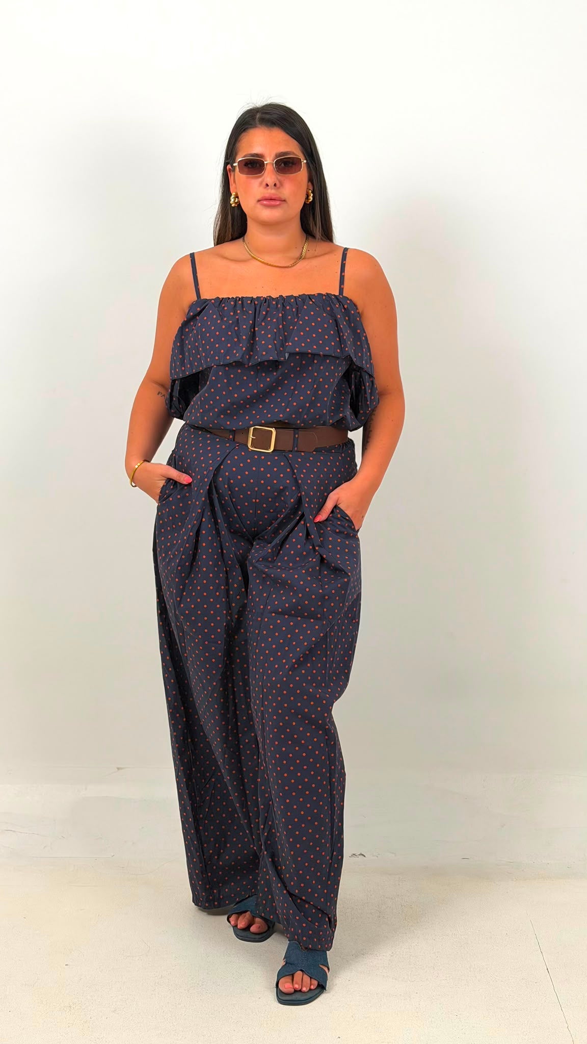 CURVY Cordset CARMELITA - Completo top e pantalone pois