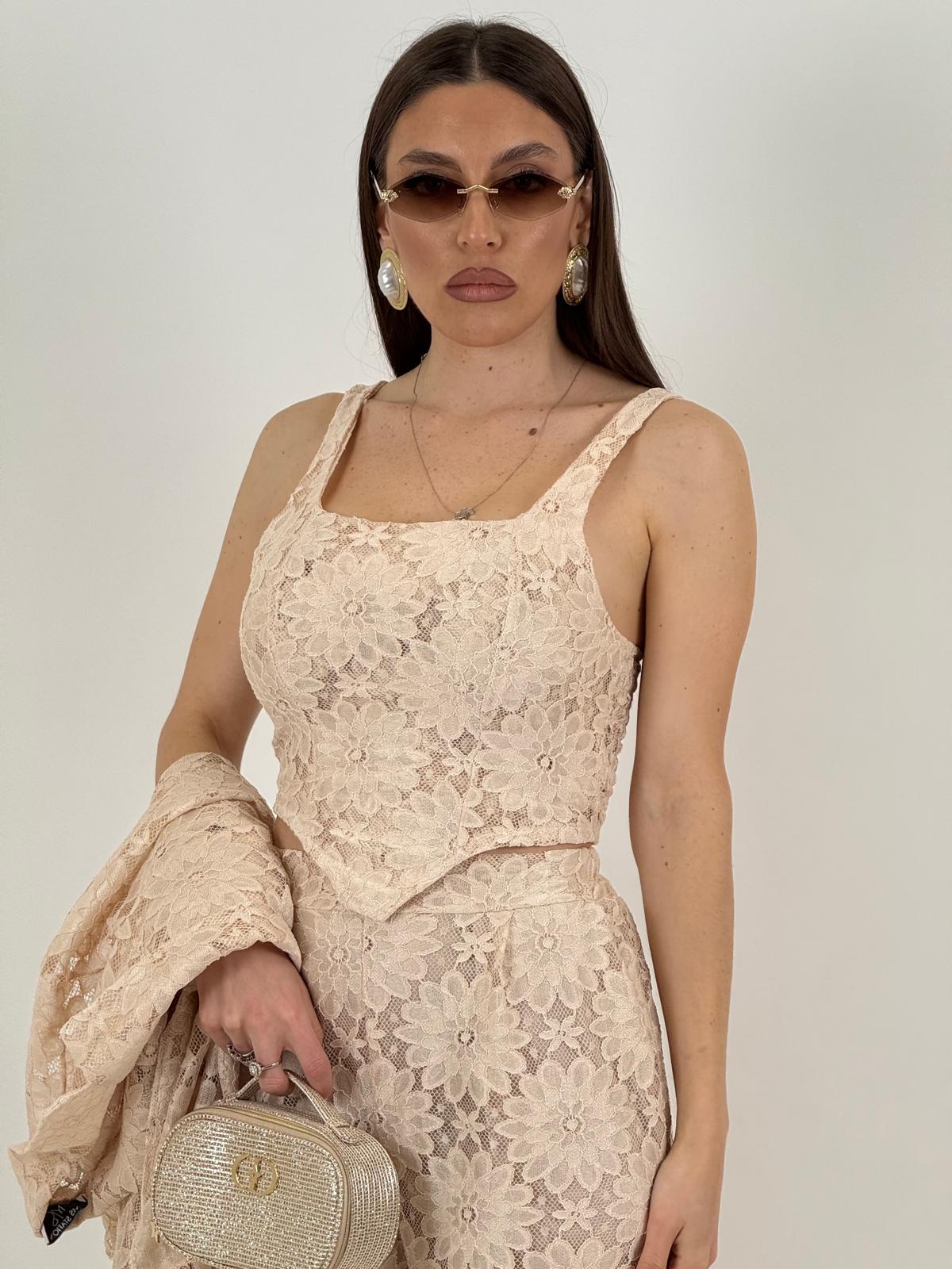Tailleur CLELIA - COMPLETO tre pezzi giacca con cintura ,top e pantalone in pizzo
