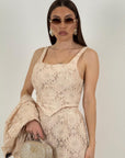 Tailleur CLELIA - COMPLETO tre pezzi giacca con cintura ,top e pantalone in pizzo
