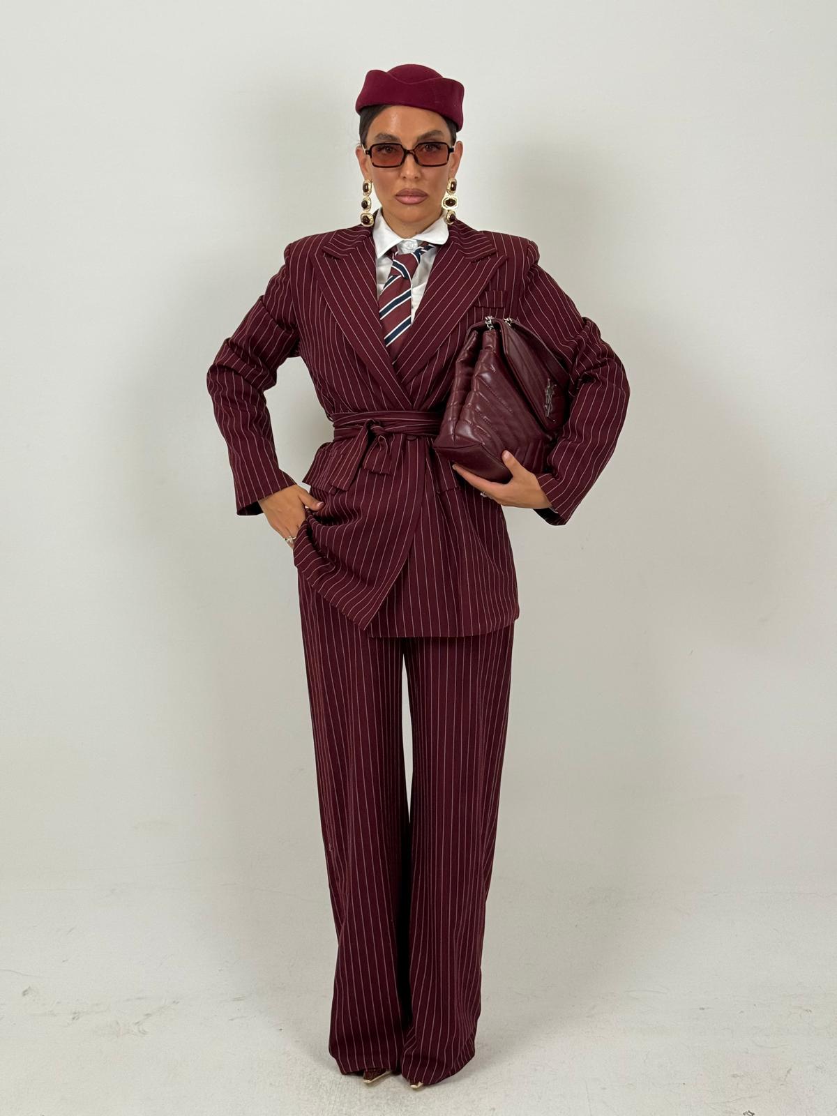 Tailleur ENRICA - COMPLETO GIACCA CON CINTURA E PANTALONE GESSATO