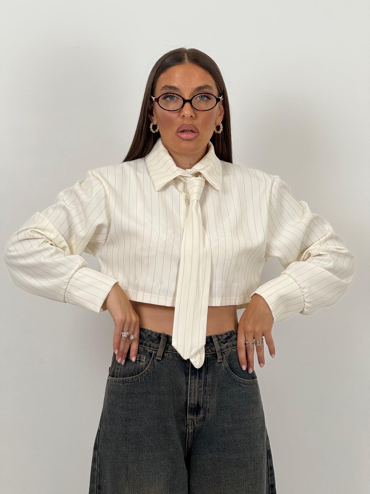 Camicia corta MARTY fantasia gessata con cravatta