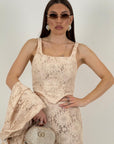 Tailleur CLELIA - COMPLETO tre pezzi giacca con cintura ,top e pantalone in pizzo