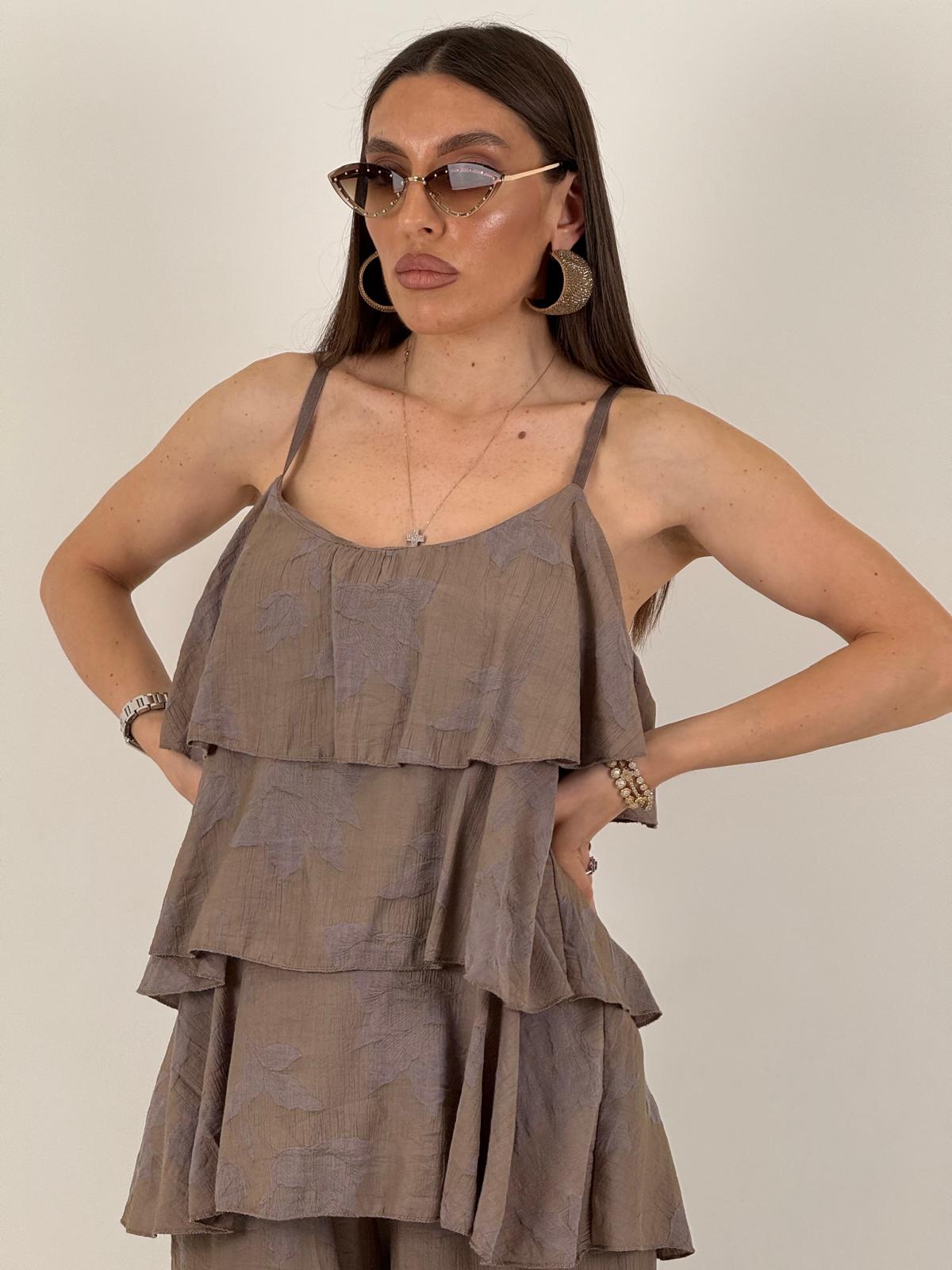 Cordset ELISA - Completo blusa con rouche e pantalone