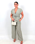 CURVY Cordset PINK - completo composto da blusa con fiocco in vita e pantalone palazzo LOW - COST