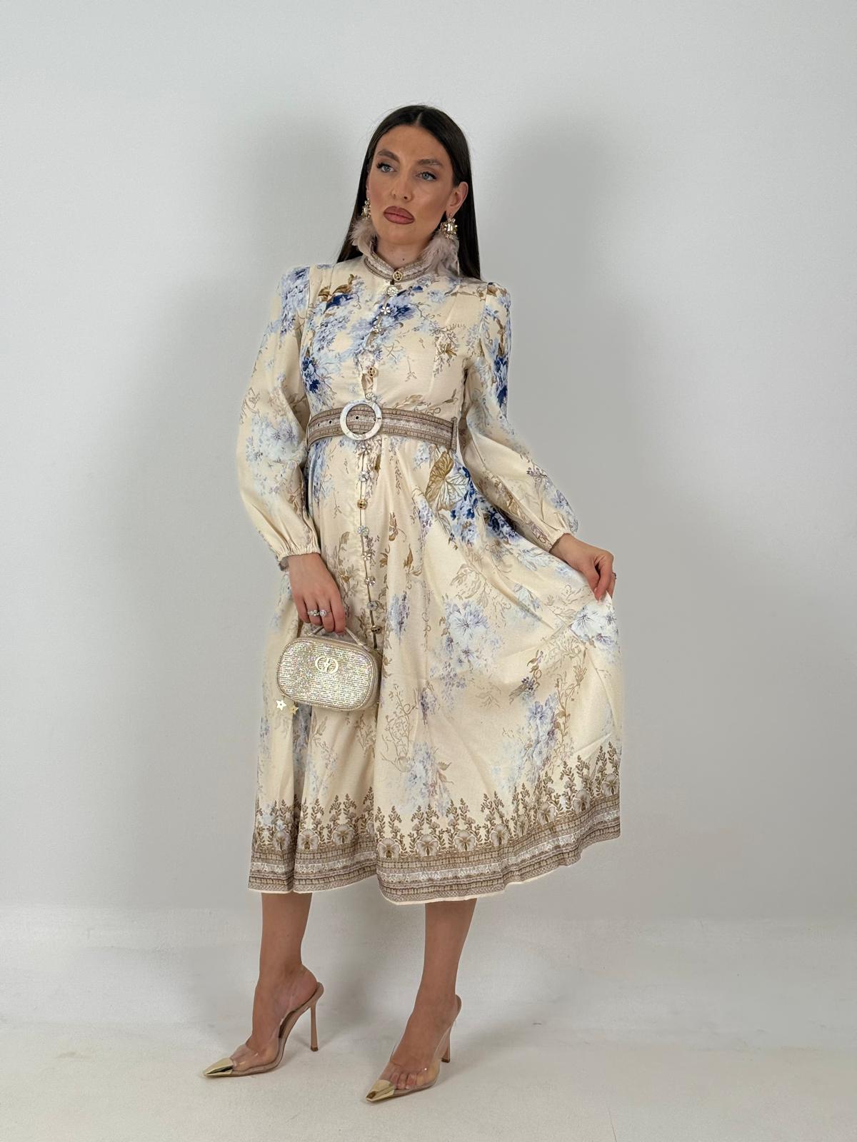 SALDO Abito RENEE - ABITO A FANTASIA CON CINTURA COLLEZIONE CHIC