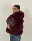 Pelliccia in volpe rossa N66 - Con collo sciallato - Bomber in volpe rossa con inserti in pelle nero