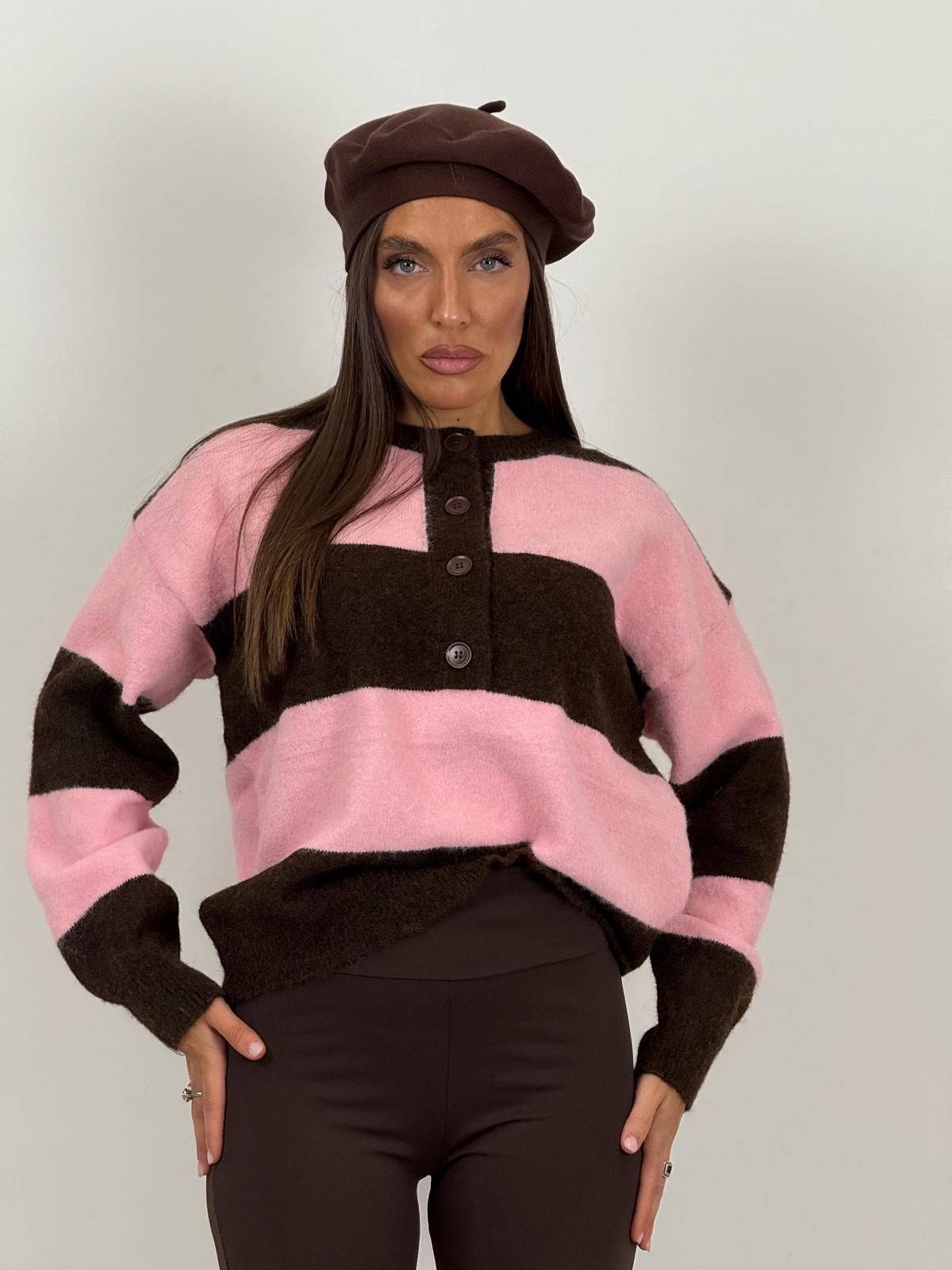 SALDO maglia a fascia rosa e marrone