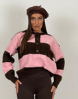 SALDO maglia a fascia rosa e marrone