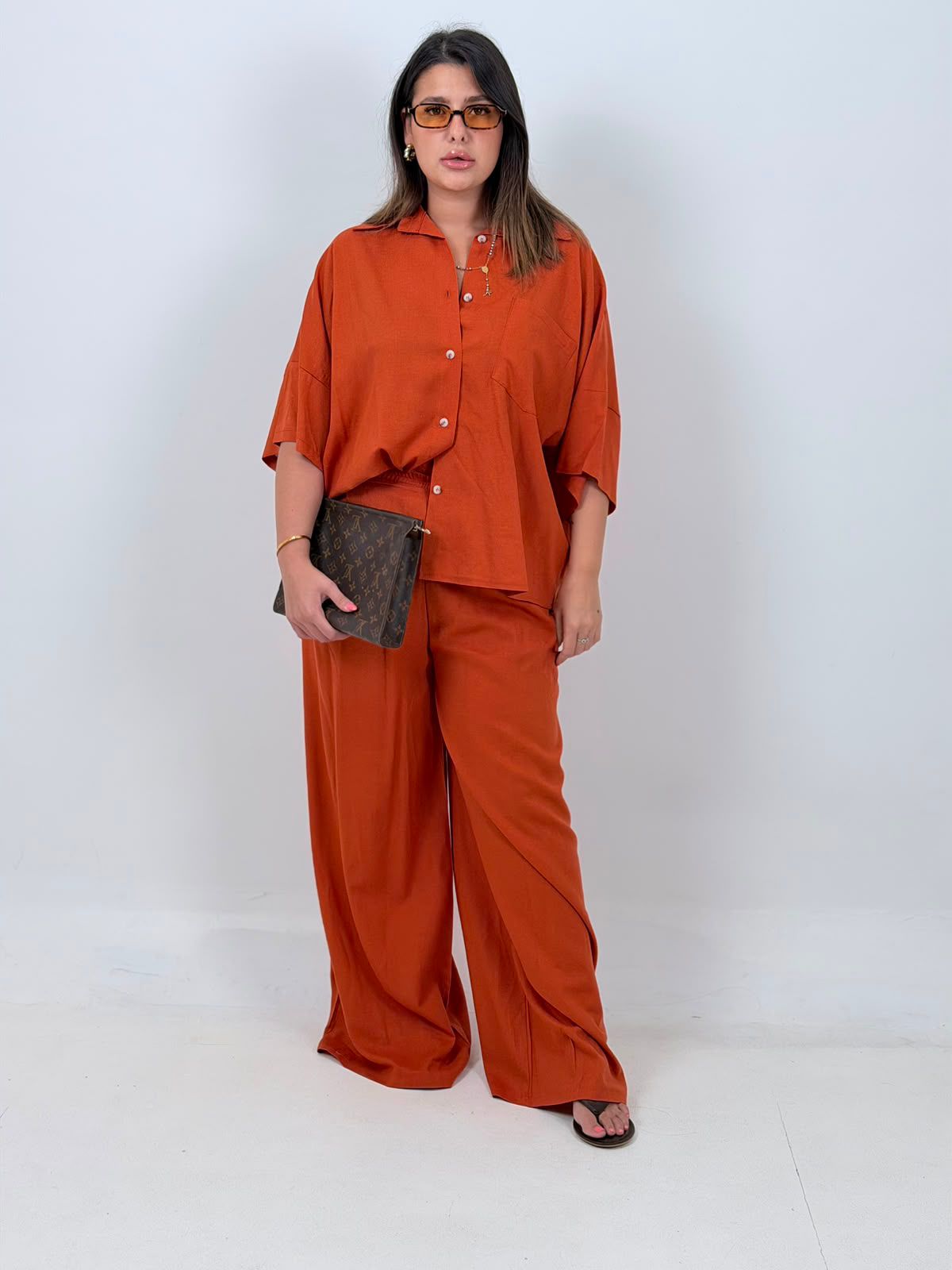CURVY Cordset JOSEPHINE - Completo camicia e pantalone 55%lino e 45%cotone
