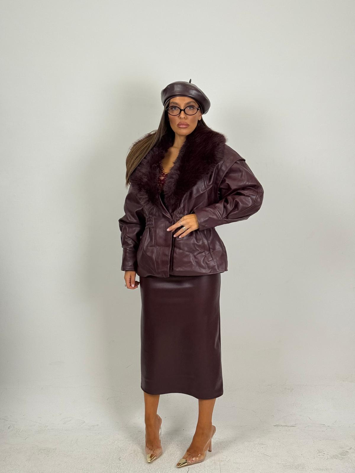 Giacca VIDYA in ecopelle con collo in pelliccia